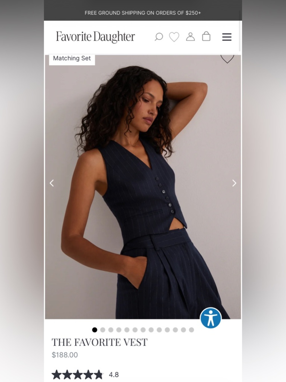NWT! Favorite Daughter Navy Pinstripe Vest! Size S!